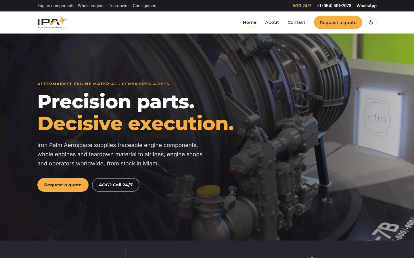 The Iron Palm Aerospace website: Precision parts. Decisive execution.